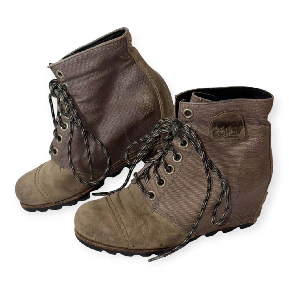 Sorel PDX Joan of Arctic Wedge II Ankle Boots, Women's 9, Brown, Rugged, Chic